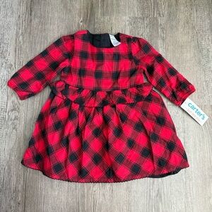 Carters Baby Girl Long Sleeve Red Buffalo Print Dress